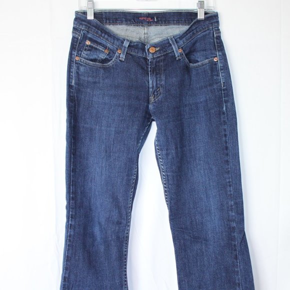 LEVIS CURVY CUT 528 LOW RISE DARK DENIM JEANS SZ 9 M JUNIORS BOOT CUT WIDE *RAW - Picture 4 of 16